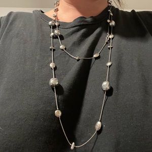 Silver tone boho beaded necklace